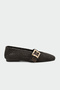 Pratt Buckle Detailed Straw Women's Bitter Brown Flat Ballerinas