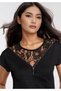 Women's Lace and Zipper Collar Short Sleeve Collar with Guipure Detail Stylish Tshirt Blouse - 2