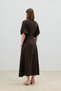Coffee V-Neck Linen Blend Women's Dress - 5