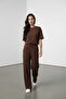 2-Piece Wide Leg Top and Bottom Set - New Season Modal Tracksuit Set - Brown Color - 2