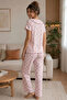 Floral Patterned Cotton Boat Neck Wrinkled Soft Summer Pajama Set Pink - 6