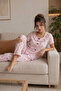 Floral Patterned Cotton Boat Neck Wrinkled Soft Summer Pajama Set Pink - 2