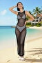 Women's Crew Neck Sleeveless Mesh Slit Backless Beach Dress