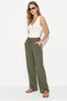 Women's Khaki Lace-Up Elastic Waist Muslin Wide Leg Trousers Yp5502 60286190 - 3