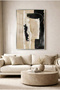 Beige and Black Abstract Fine Line Detailed Modern Glass Painting-Silver Metal Framed Home, Business, and School Painting - 2