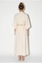 Women's Cream Double-Breasted Tie-Down Blouse with Gipe Detailed Lined Skirt Muslin Cotton Set 1059 60286286 - 5