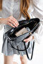 Black Patent Leather Baguette Women's Handbag with Flap and Zipper Closure, Kayak Model, Crocodile Pattern - 3