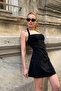 Women's Black Halter Neck Gathered Side Backless Mini Dress