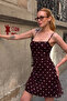 Women's Bitter Brown Polka Dot Gathered Waist Thin Strap Lined Mini Tulle Dress - 7