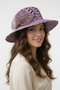 Women's Purple Chiffon Flower Detailed Hand Knitted Straw Hat |   Wide Brimmed Summer Fedora