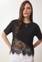 Lace Detailed Oversize Knitted T-Shirt Lcr0125 Black - 2
