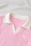 Soul Pink Polo Collar Ribbed Lycra Embroidered Premium Drawstring Short Sleeve Blouse - 2