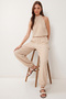 Halter Neck Blouse Pants Crinkle Set Lfw0027 Cream - 4