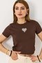 Women's brown crop top with stone-embellished heart detail - 3