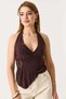 Women's Low-Cut Gold Buckle Detailed Sleeveless Blouse Brown - 2
