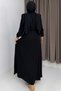 Women's Shirt Collar Gathered Waist Dress Black - 2