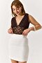 Women's belted mini woven skirt - white - 2