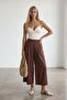 Women's milk coffee double pocket pleated waist lined poplin capri pants alc-x15518 - 4