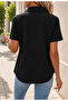 Women's Zipper Collar Button Detailed Short Sleeve Crepe Blouse - 3
