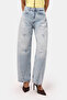 Women's Denim Color 12S6-3 Mid Rise Baggy Barrel Fit Denim Jean - 2