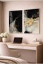 Black Luxury Gold Detailed Modern 2-Piece Glass Painting Set - White Metal Framed Home and Office Painting - 2