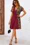 Women's V-Neck Leopard Detailed Buttoned Short Viscose Dress - 3