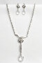 Silver Metal Crystal Drop Stone Necklace Earring Set - 3