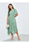 Green Pleated Midi Dress with Tie-Belt - 3