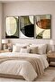 Khaki and Earth Tones Geometric Abstract 3-Piece Glass Painting Set with Black Metal Frame for Home and Office - 2