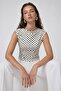 Polka Dot Patterned Boat Neck Sleeveless Blouse