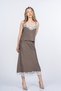 Women's Summer Coffee Lavelle Striped Tulle Detail Strap Blouse Undershirt and Elastic Waist Skirt Set Stylish Daily Casual Two-Piece 1324