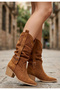 Meria Tan Suede Laser Cut Cowboy Heeled Boots - 2