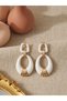 White Colored Dangle Gold Earrings - 2