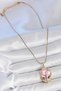 316L Steel Gold Color Chain with Pink Enamel and Pearl Flower Embroidery Portrait Model Ka - Teolsa9265-6 - 2