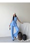 Women's Belted Casual Suit Halter Neck Blouse Wide Leg Pants Two-Piece Set Stylish Combination - 2