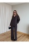 Brown Tencel Shirt Blouse Pants Set - 7310 - 5