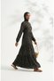 Floral patterned waist-tie hijab dress 0299-01 black - 3