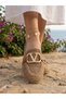 Cora Beige Gold Buckle Detailed Straw Weave Flat Sole Women's Loafer Ballet Shoes - 2
