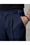 Baggy Self-Belted Fabric Trousers Navy Blue