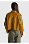 Women's light brown boxy fit faux leather jacket - 3