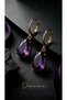 Bronze Vintage Women's Earrings Authentic Copper Jewelry Purple Crystal Stone 4 Prong Drop - 5