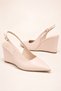 Women's Cream Skin Pointed Toe 9 cm Wedge Heel Elegant Shoes with Gold Buckle - 8