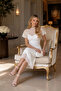 Women's White Lined Bodycon Midi Length Stylish Tulle Dress - 3