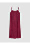 Lcw Vision Burgundy Square Neck Rope Strap Textured Dress - 7