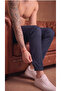 Men's Navy Blue Elastic Cuffed 3-Pocket Zippered Parachute Sweat-Wicking Trousers with Back Pockets - 3