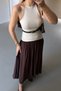 Belted Embroidery Detail Bitter Brown Contrast Dress - 2