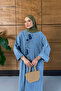 Women's Beaded Embroidered Bat Sleeve Denim Dress - 4