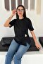 Women's Metal Detailed Draped Blouse Black - 5