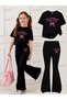 Summer Black Spanish Flared Pants and T-Shirt, I'M Literally Little Ribbon Print Design Kids Girls Set