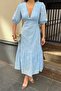 Women's V-Neck Balloon Sleeve Lined Brode Woven Dress - 7